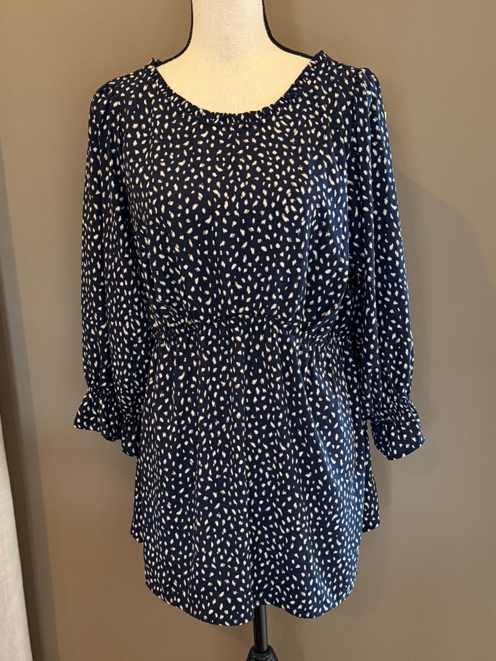 Isabel Maternity Women's Animal Print Navy Pull Over Blouse, Size Large